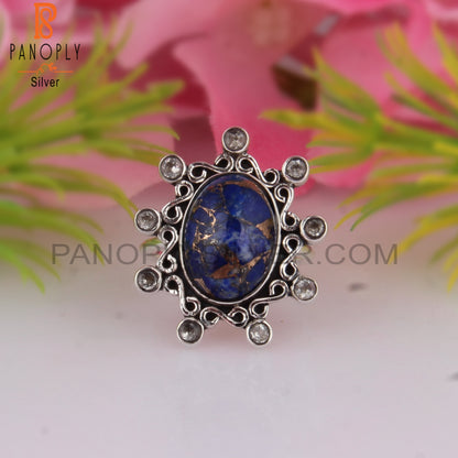 Mojave Copper Lapis & White Topaz 925 Sterling Silver Ring