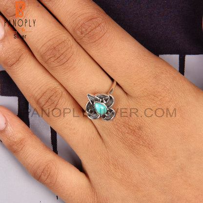 Casual Arizona Turquoise Pear Shape 925 Sterling Silver Ring