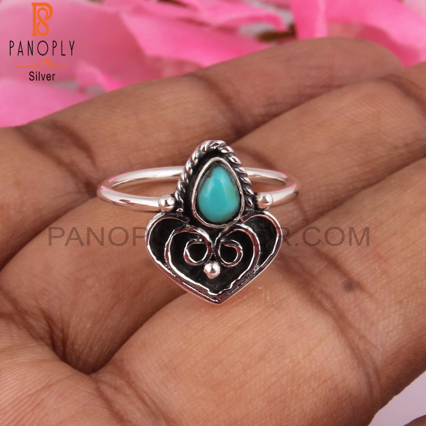 Arizona Turquoise Pear Shape 925 Sterling Silver Boho Ring