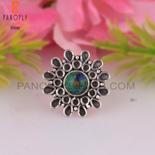 Mojave Copper Azurite Malachite 925 Sterling Silver Boho Ring