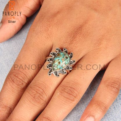 Boulder Turquoise Pear Shape 925 Sterling Silver Boho Ring