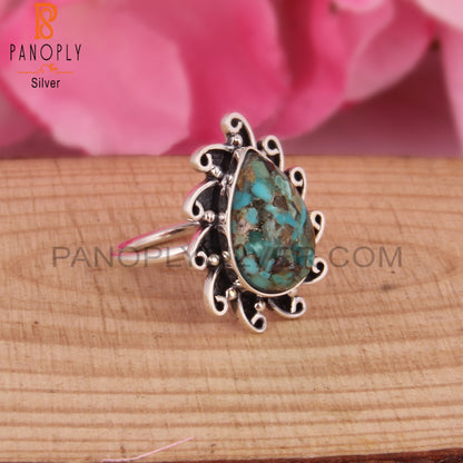 Boulder Turquoise Pear Shape 925 Sterling Silver Boho Ring