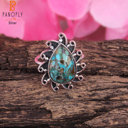 Boulder Turquoise Pear Shape 925 Sterling Silver Boho Ring