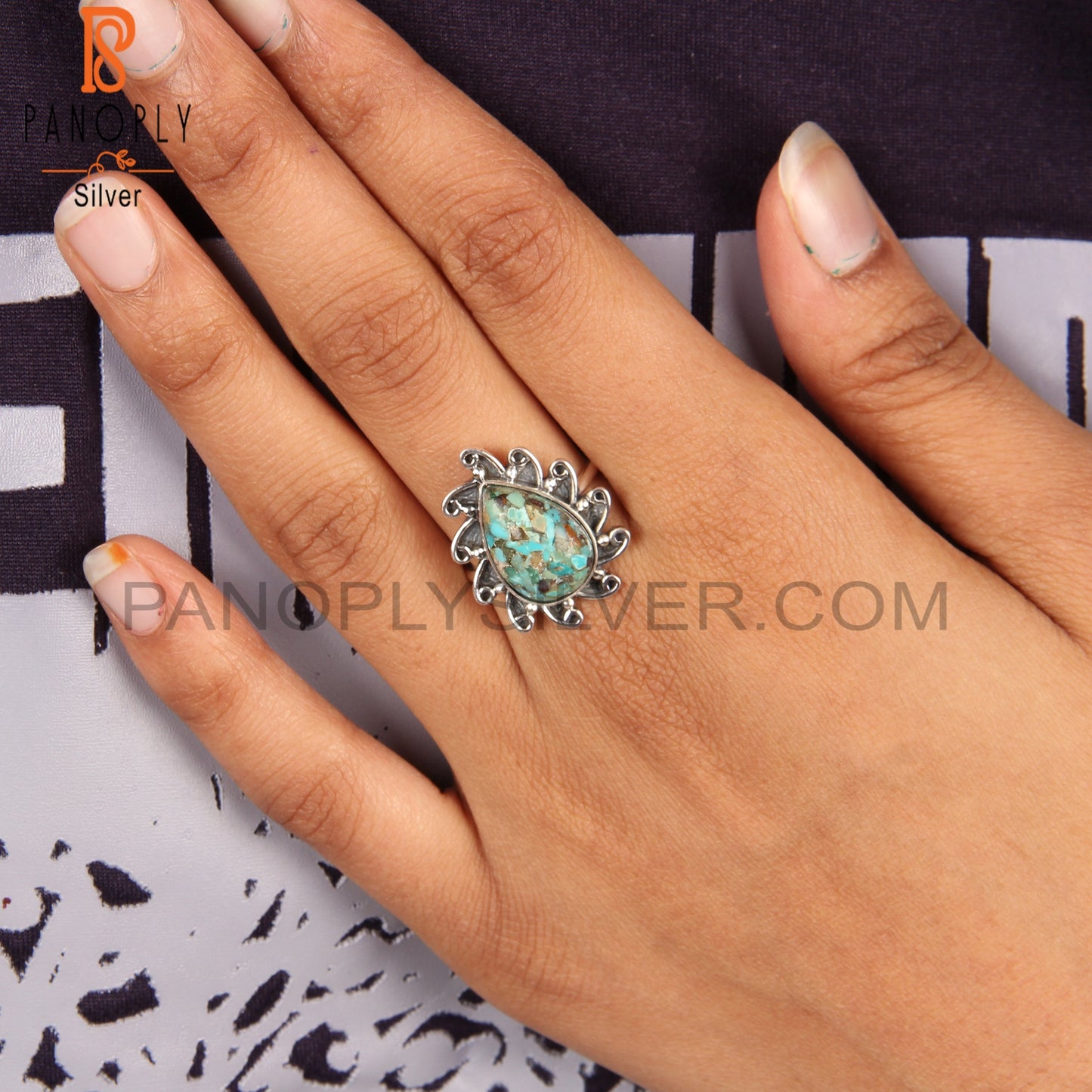 Boulder Turquoise Pear Shape 925 Sterling Silver Boho Ring