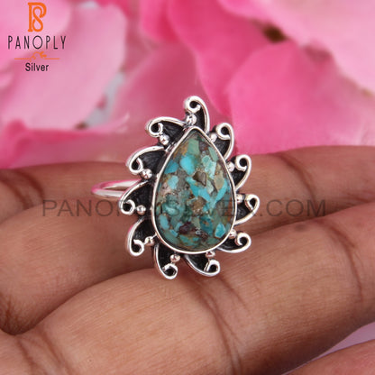 Boulder Turquoise Pear Shape 925 Sterling Silver Boho Ring