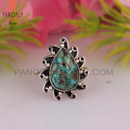 Boulder Turquoise Pear Shape 925 Sterling Silver Boho Ring