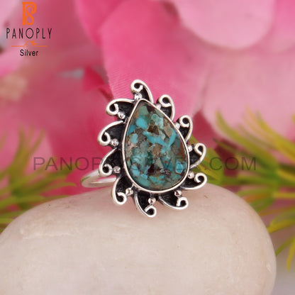 Boulder Turquoise Pear Shape 925 Sterling Silver Boho Ring