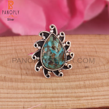 Boulder Turquoise Pear Shape 925 Sterling Silver Boho Ring