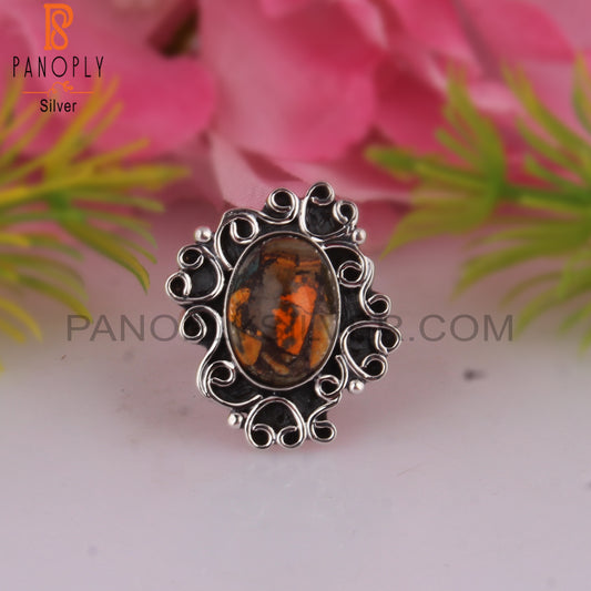 Mojave Copper Bumblebee Turquoise 925 Silver Boho Ring