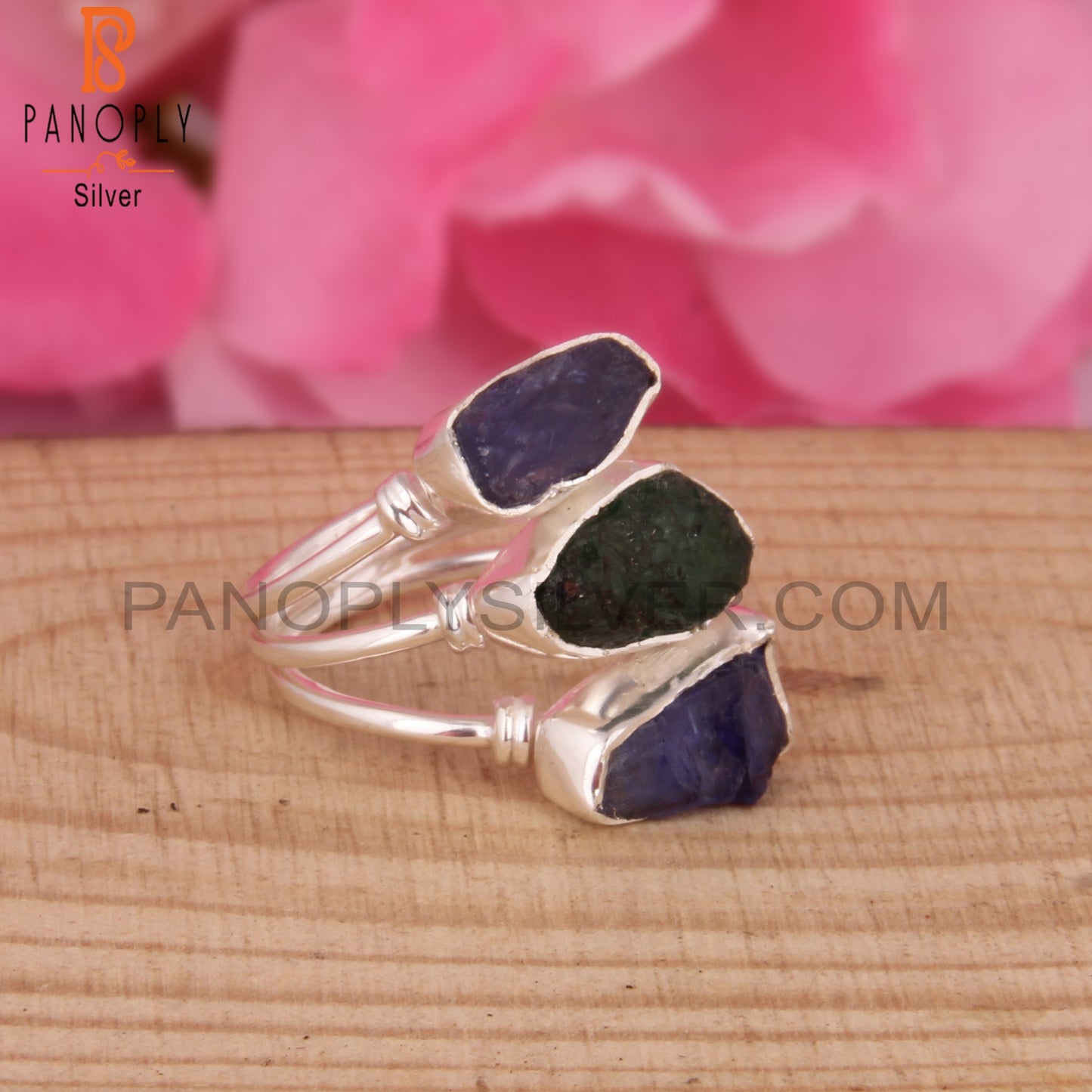 Emerald & Tanzanite Simple 925 Sterling Silver Ring