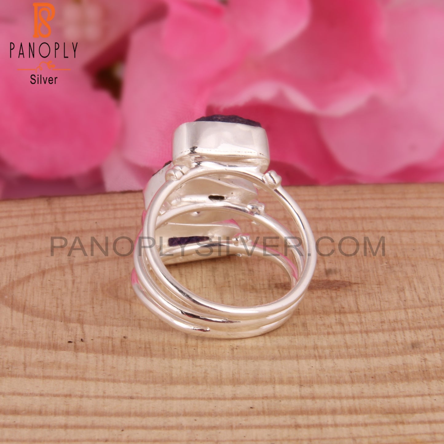 Emerald & Tanzanite Simple 925 Sterling Silver Ring