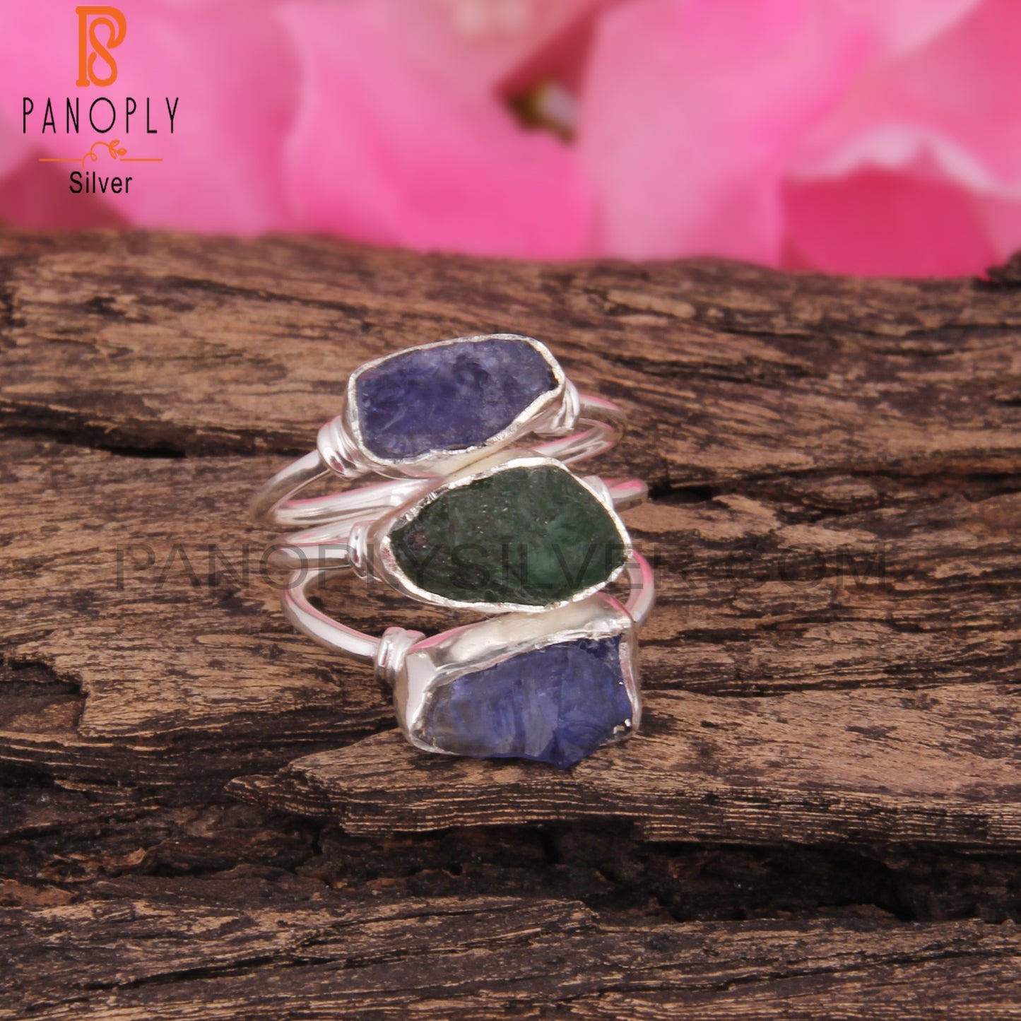Emerald & Tanzanite Simple 925 Sterling Silver Ring