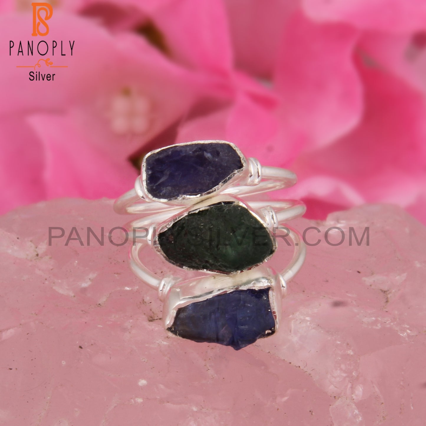 Emerald & Tanzanite Simple 925 Sterling Silver Ring