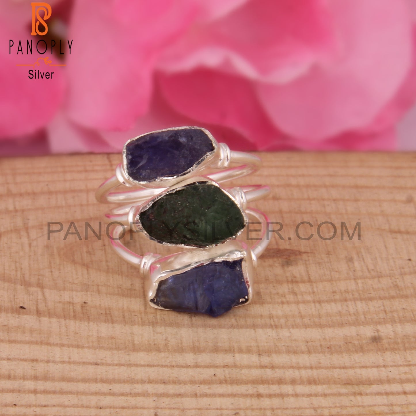 Emerald & Tanzanite Simple 925 Sterling Silver Ring