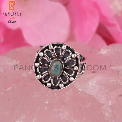 Ethiopian Opal 925 Sterling Silver Stamp Anniversary Ring