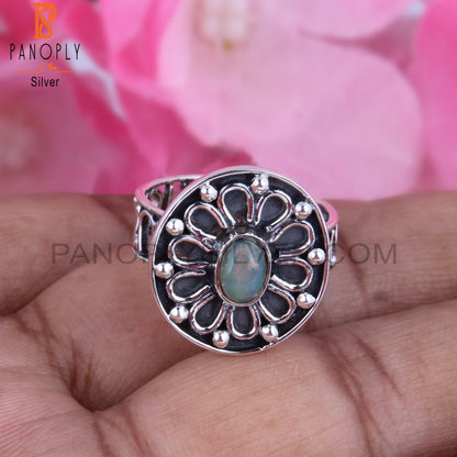 Ethiopian Opal 925 Sterling Silver Stamp Anniversary Ring