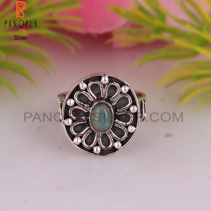 Ethiopian Opal 925 Sterling Silver Stamp Anniversary Ring