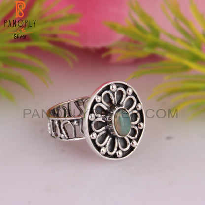 Ethiopian Opal 925 Sterling Silver Stamp Anniversary Ring