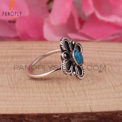 Neon Apatite Oval Shape 925 Sterling Silver Floral Ring
