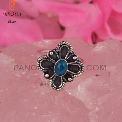 Neon Apatite Oval Shape 925 Sterling Silver Floral Ring