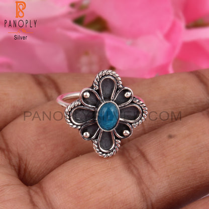Neon Apatite Oval Shape 925 Sterling Silver Floral Ring