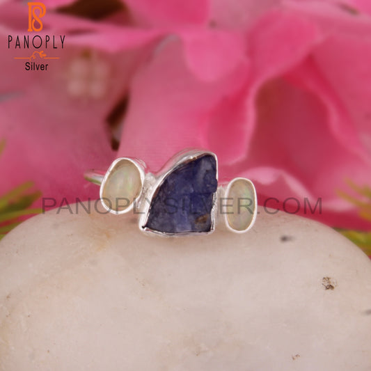 Ethiopian Opal & Tanzanite Silver Daily Wear Ring