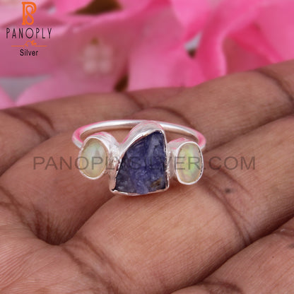 Ethiopian Opal & Tanzanite Silver Daily Wear Ring