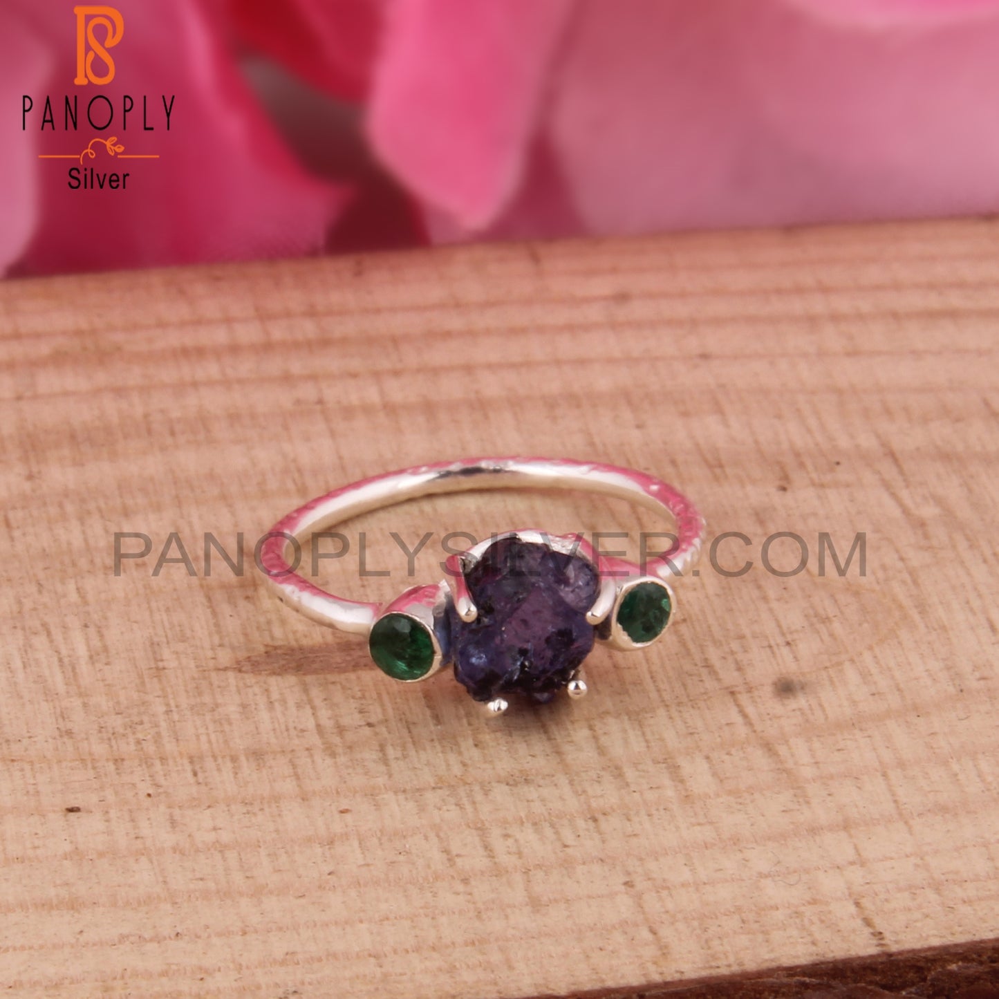 Emerald & Tanzanite 925 Silver Ring For Christmas, Birthday