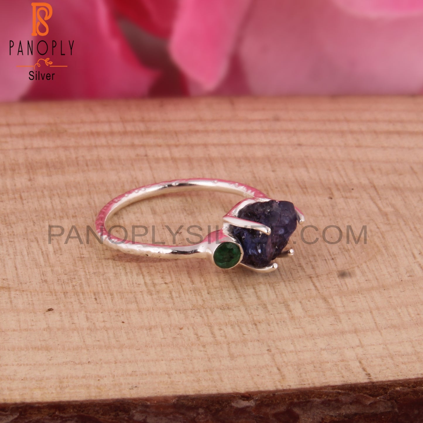 Emerald & Tanzanite 925 Silver Ring For Christmas, Birthday