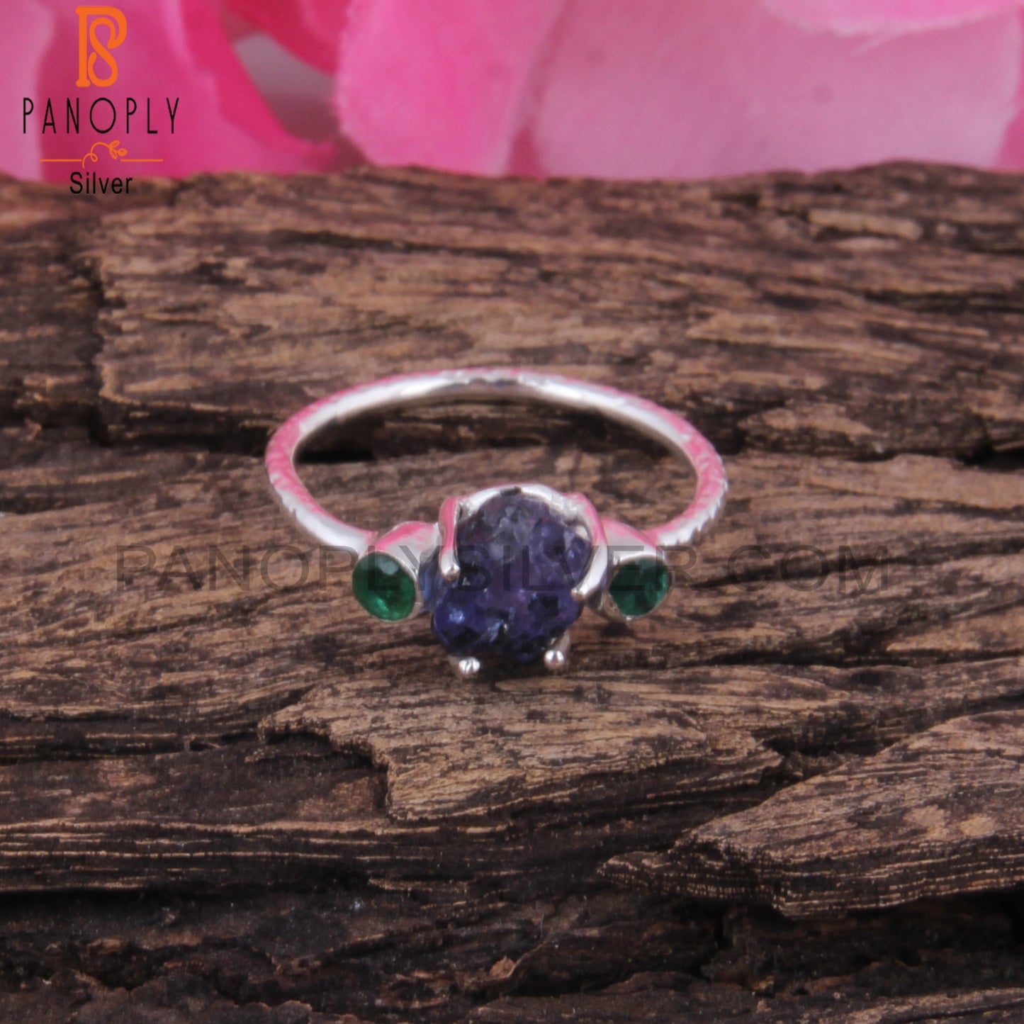 Emerald & Tanzanite 925 Silver Ring For Christmas, Birthday