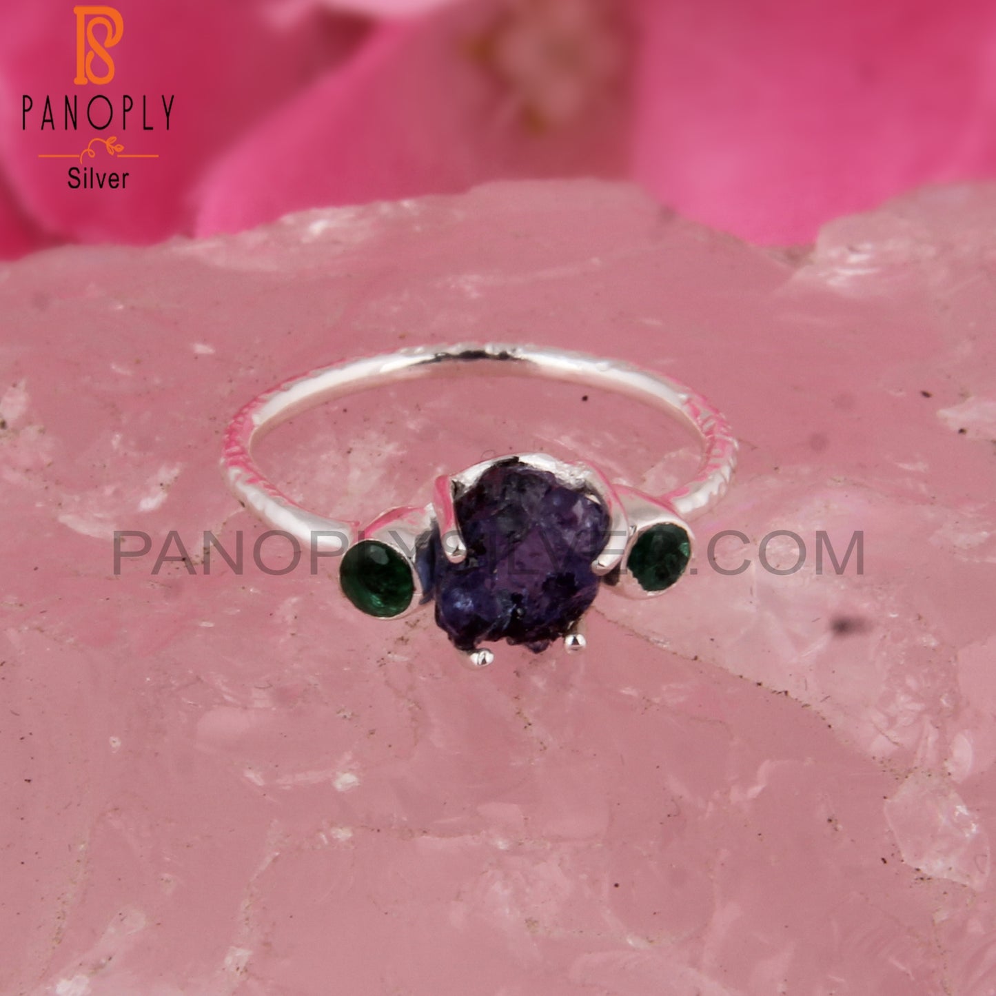 Emerald & Tanzanite 925 Silver Ring For Christmas, Birthday