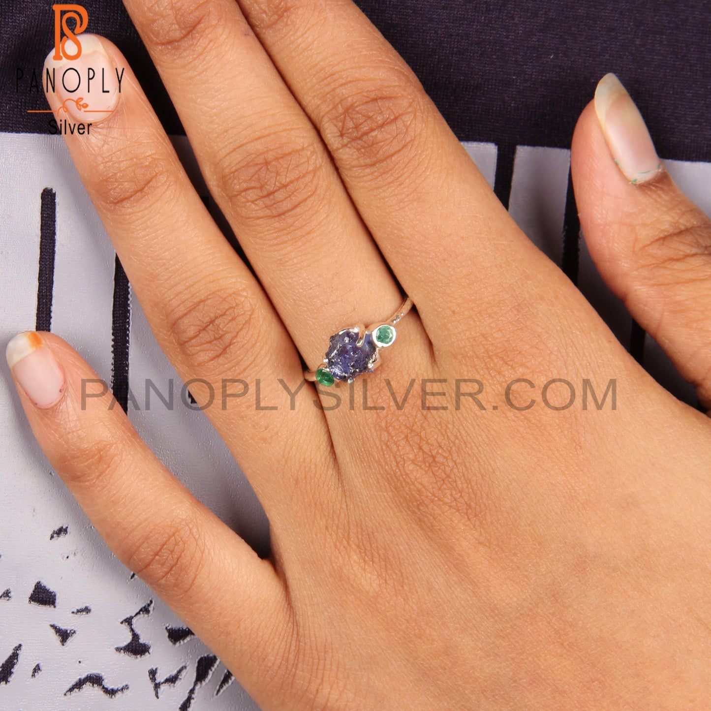 Emerald & Tanzanite 925 Silver Ring For Christmas, Birthday