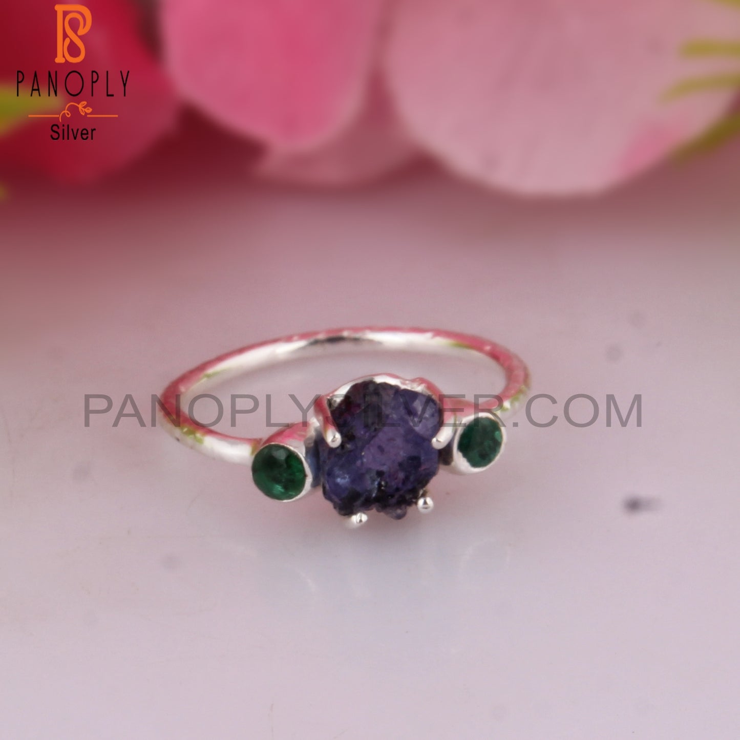 Emerald & Tanzanite 925 Silver Ring For Christmas, Birthday