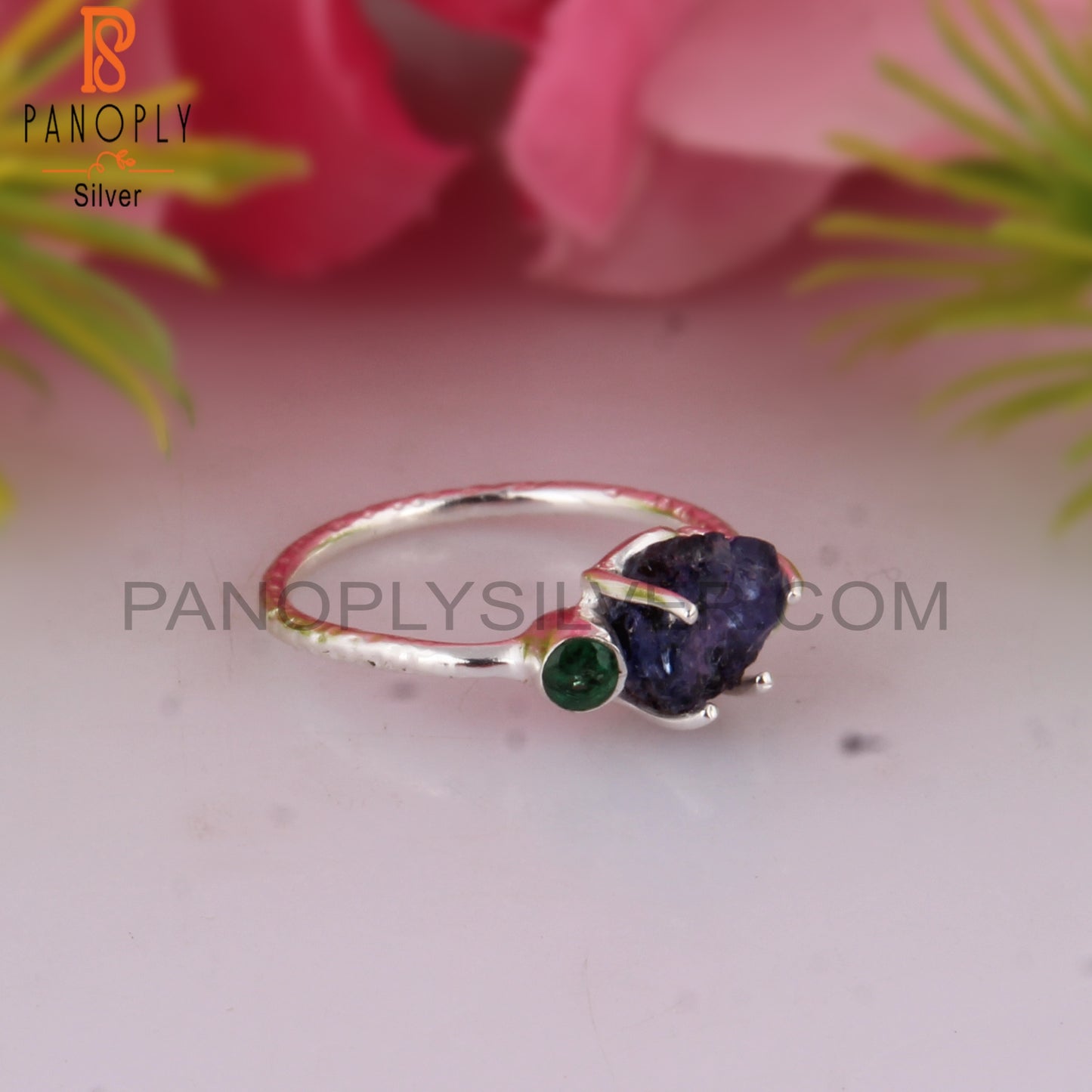 Emerald & Tanzanite 925 Silver Ring For Christmas, Birthday