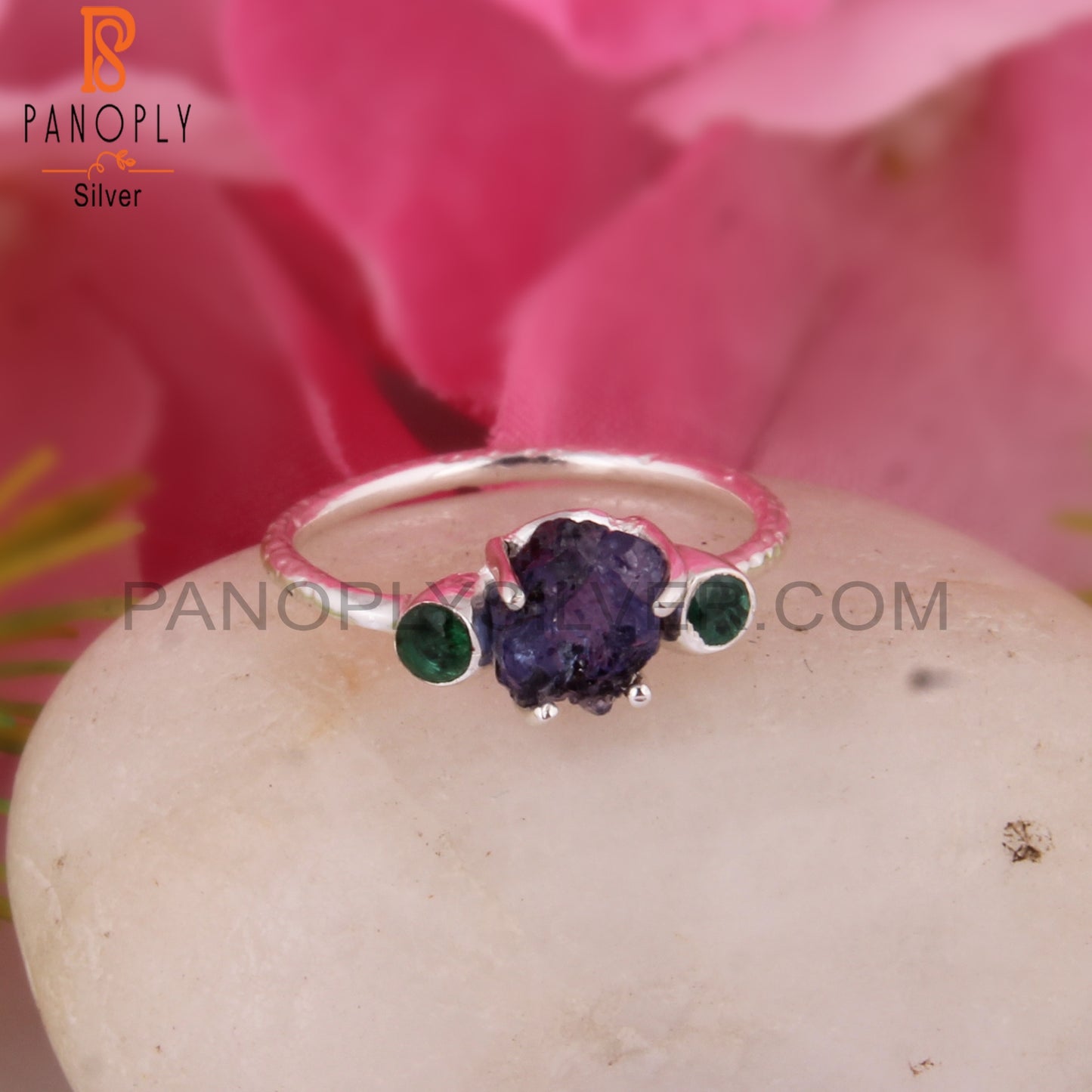 Emerald & Tanzanite 925 Silver Ring For Christmas, Birthday