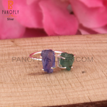 Handmade Emerald & Tanzanite Sterling Silver Ring Jewelry