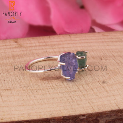 Handmade Emerald & Tanzanite Sterling Silver Ring Jewelry
