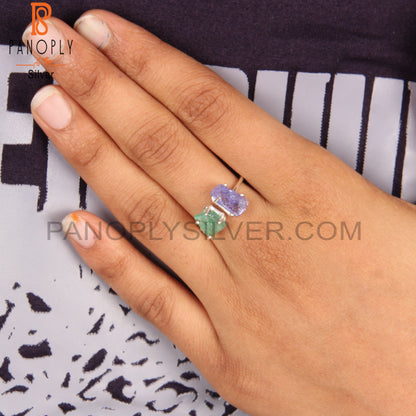Handmade Emerald & Tanzanite Sterling Silver Ring Jewelry