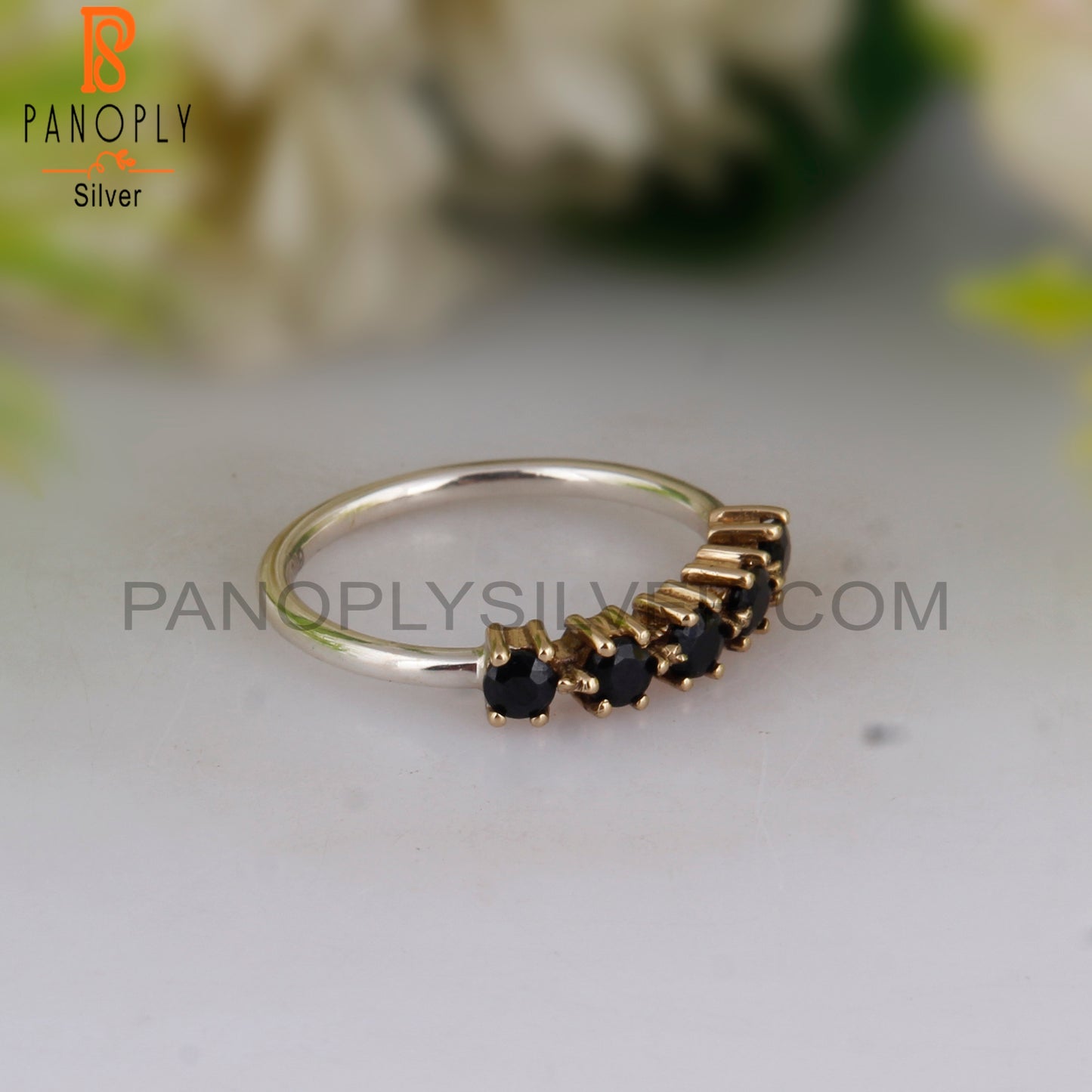 Black Spinel Round Shape 925 Sterling Silver Women’s Ring