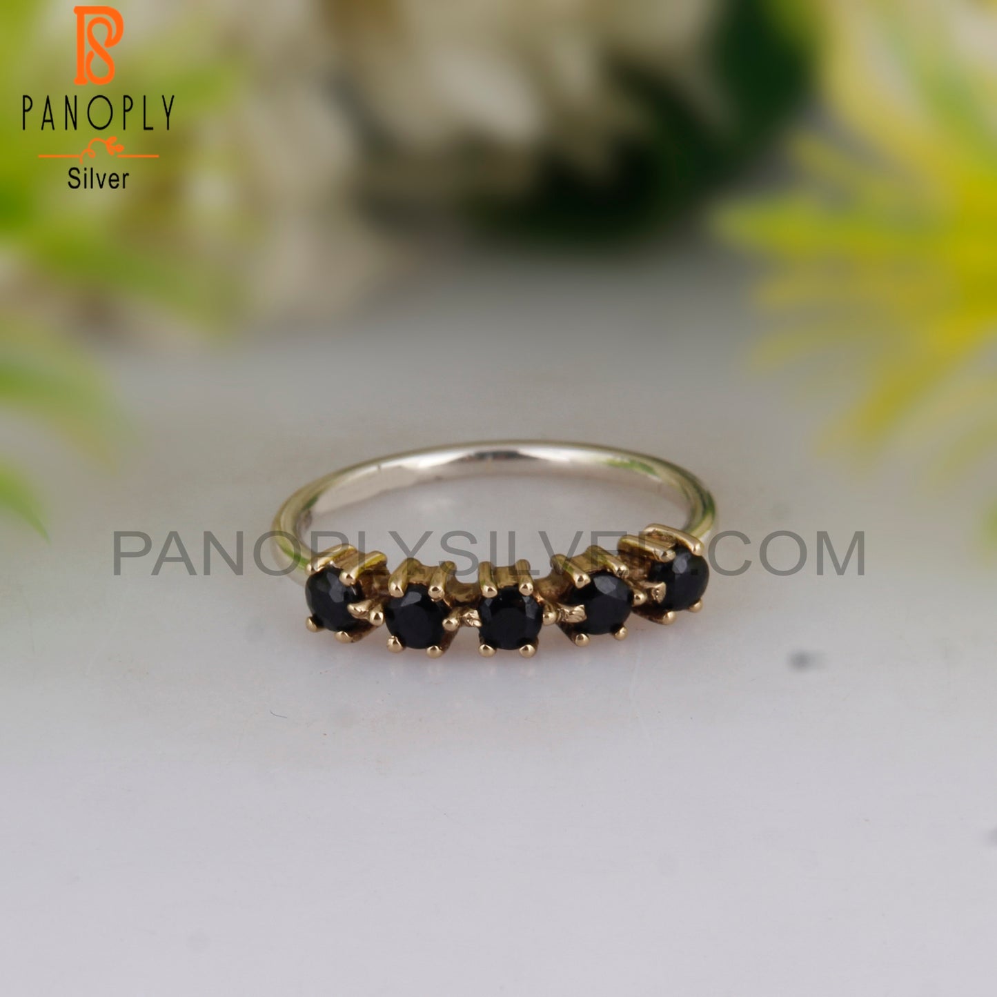 Black Spinel Round Shape 925 Sterling Silver Women’s Ring