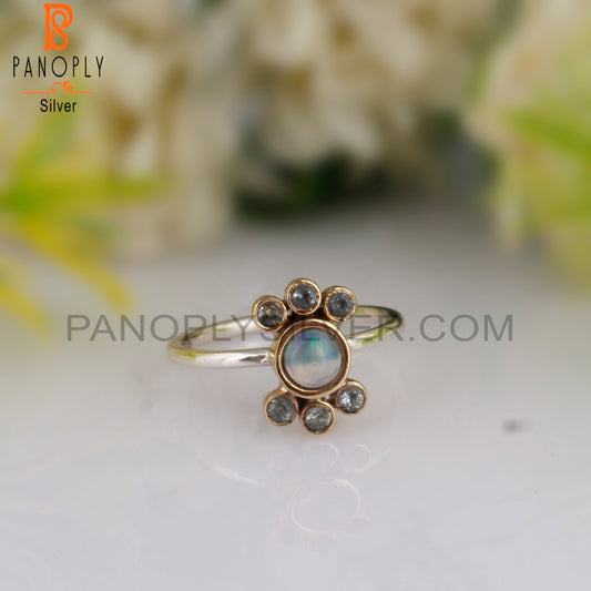 Ethiopian Opal & Blue Topaz Round 925 Sterling Silver Ring