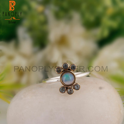 Ethiopian Opal & Blue Topaz Round 925 Sterling Silver Ring