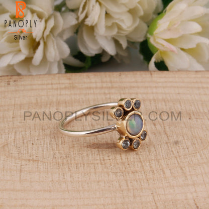 Ethiopian Opal & Blue Topaz Round 925 Sterling Silver Ring