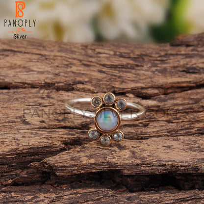 Ethiopian Opal & Blue Topaz Round 925 Sterling Silver Ring