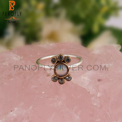 Ethiopian Opal & Blue Topaz Round 925 Sterling Silver Ring