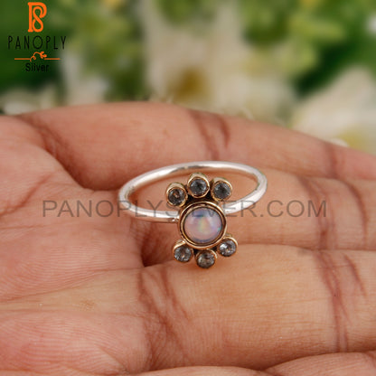 Ethiopian Opal & Blue Topaz Round 925 Sterling Silver Ring