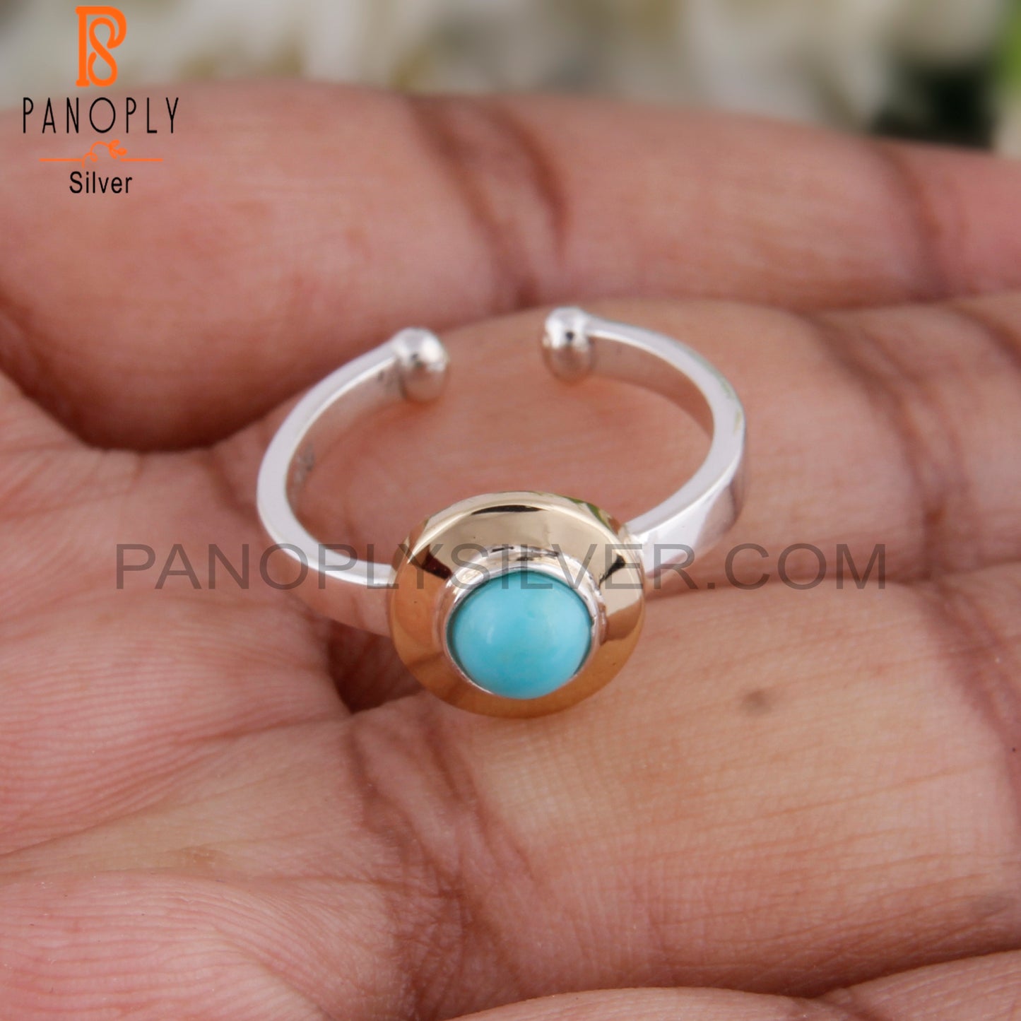 Round Arizona Turquoise 925 Sterling Silver Daily Wear Ring
