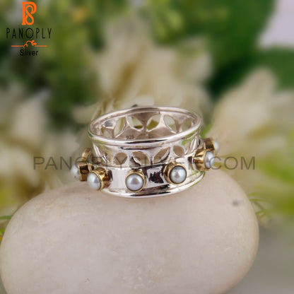 Rare Elegant Pearl Round Shape 925 Sterling Silver Ring