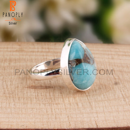 Mojave Amazonite Natural Pear 925 Sterling Silver Wedding Ring