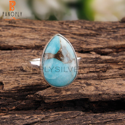 Mojave Amazonite Natural Pear 925 Sterling Silver Wedding Ring